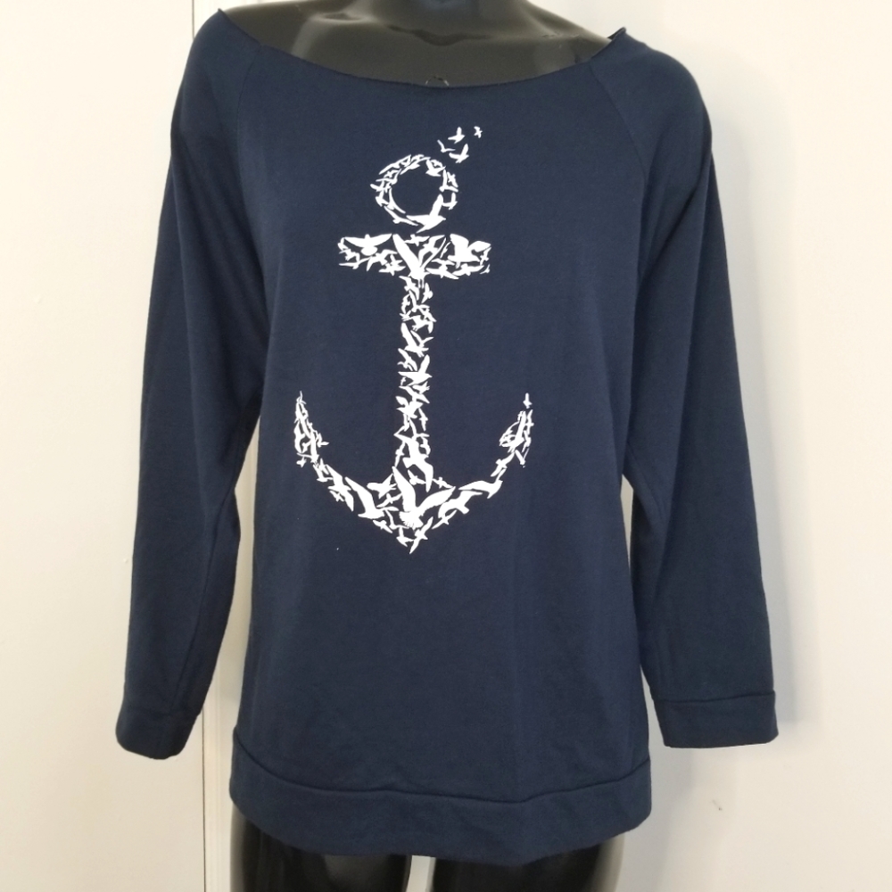 💲🩷⬇️ Navy Nautical Scoop Neck Top w/White Anchor Size XL